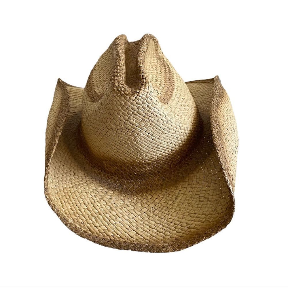 (SOLD) BULLHIDE Tan Woven Straw Western Cowboy Hat L - Picture 12 of 15